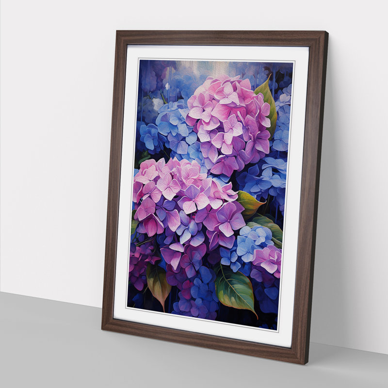 Hydrangea Informel No.2 - Single Picture Frame Print on Wood, 64cm H x 46cm W x 2cm D, Walnut Framed