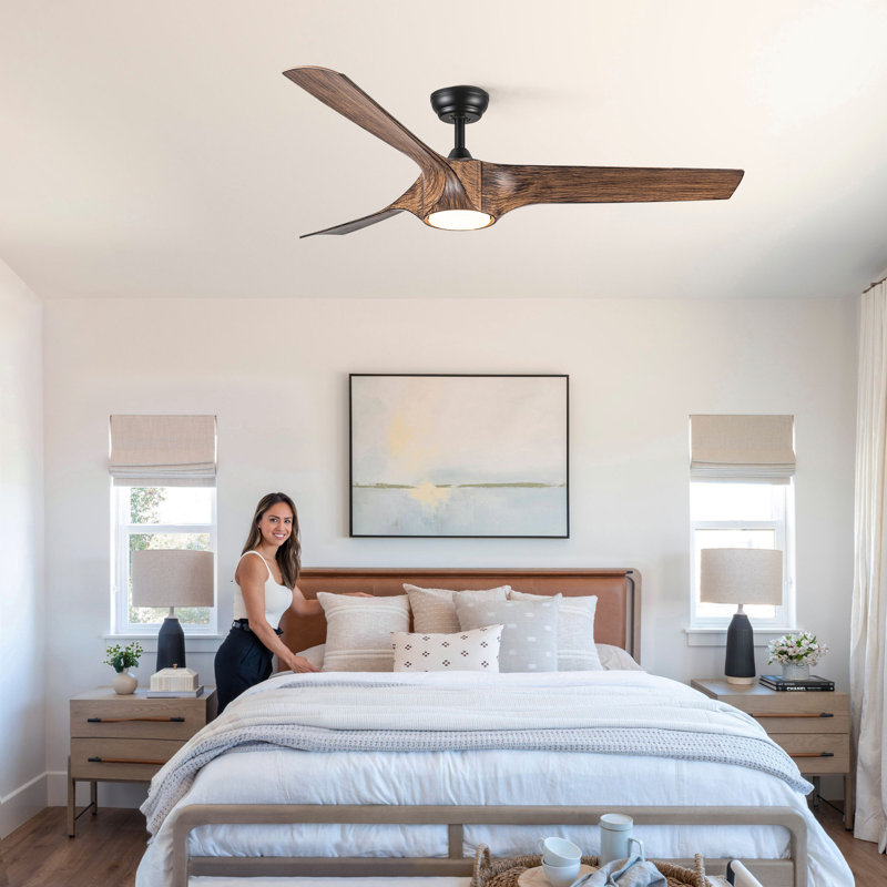 Farmhouse 56"  3 - Blade Modern LED Propeller Ceiling Fan with Remote Control and Light Kit Included, Dark Brown/Black