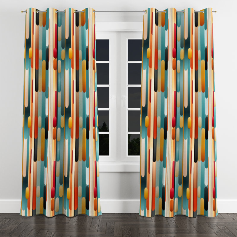 Mid-Century Modern Geometrics I - Rideau occultant avec œillets Mid-Century - 1 panneau, L 52 po x L 84 po, Œillets dorés