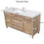 Meuble-lavabo de 60 po avec lavabo SMC, grande armoire de rangement moderne avec tiroirs à fermeture en douceur et portes en rotin, poignées en métal argenté et 5 pieds en pin