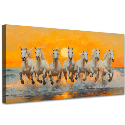 Large Warm Sunny Horse Wall Decor - Running Horse Painting Canvas Artwork for Living Room, Vibrant Galloping Horse Pictures Wall Art for Bedroom, Wrapped Canvas Artwork Frame, 24×48 inches