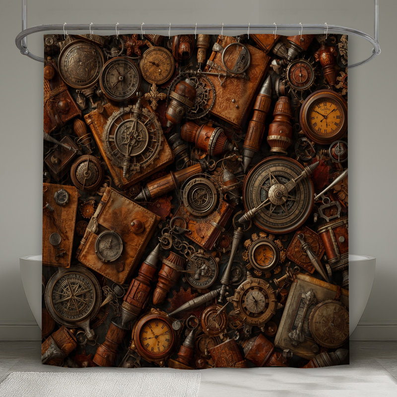 Rideaux de douche Steampunk Gears And Clocks, L 70 po x H 84 po