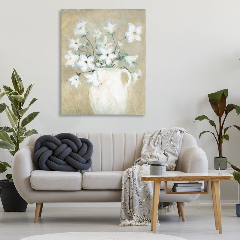 Art mural beige sur toile de poterie rustique par Janet Tava, H 48 po x l 36 po