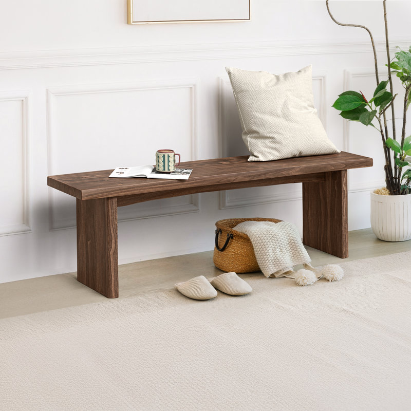 Beitnes Solid Wood Bench, Dark Brown-Elm Wood, 17.7" H x 59.1" W x 13.2" D