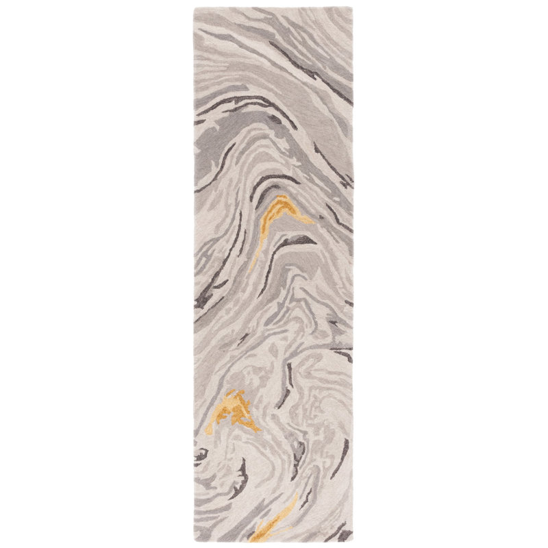Soho Hand Tufted Wool/Cotton Abstract Rug in Gray/Gold, Runner 2'3" x 8'