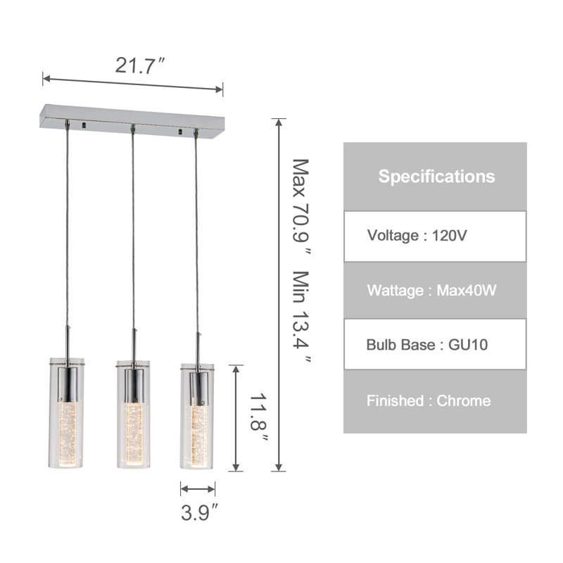 Luminaire suspendu moderne avec finition chromée, lustres avec verre à bulles