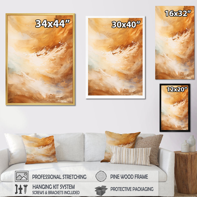 «Beige Sandy Clouds Horizon I», reproduction sur toile, Cadre naturel flottant, H 44 po x l 34 po x P 1,5 po