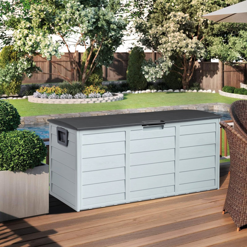Coffre de terrasse en plastique avec roulettes 75 gallons Winado, Noir/gris