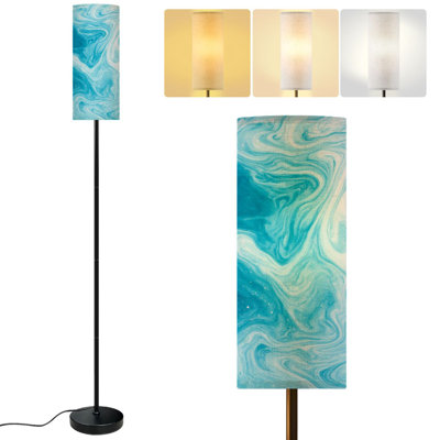  68.5" Standing Floor Lamp Blue silver creative abstract hand painted marble texture abstract Dimmable Metal Pole Lamp with Linen Lampshade LED Bulb Included
