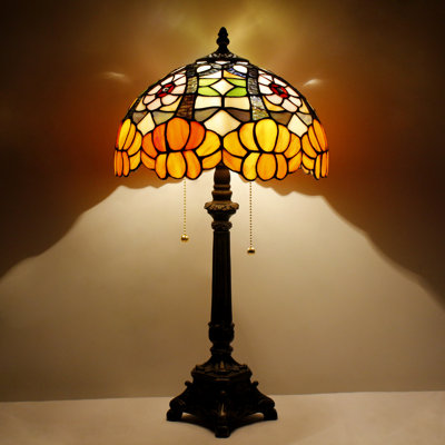Lampe de table Tiffany de style fleur de verre orange avec lampe de table 12 po x 12 po x 21 po avec base en résine et décoration pour le salon