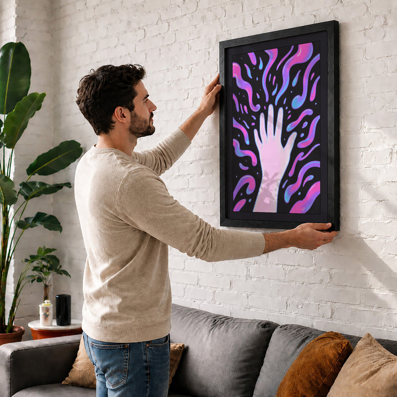 Rising Hand Modern - Framed Print, A4 - 29.7 x 21.0 cm, Oak