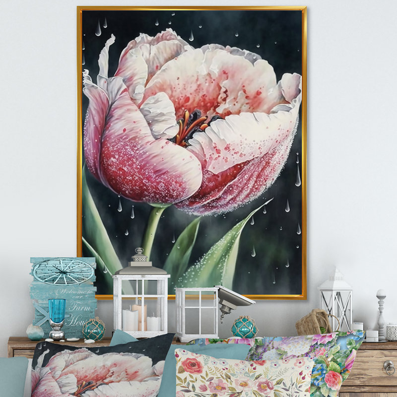 «Blooming Tulip Flowers Watercolor I», impression sur toile, H 32 po x l 24 po x P 1 po, Toile avec cadre flottant or