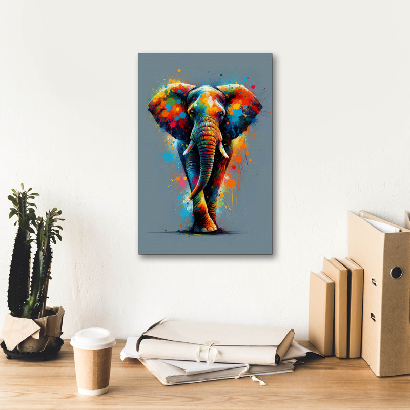 Art mural sur toile Ebern Designs «The Colorful Elephant» par Andreas Magnusson, H 18 po x l 12 po x P 0,75 po