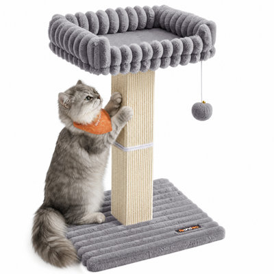 Cat Scratching Post, Cat Scratcher With 40 X 30 Cm Plush Perch, Cat Tree, 71 Cm Tall Scratch Post With Woven Sisal, 45 X 40 Cm Base, Pompom