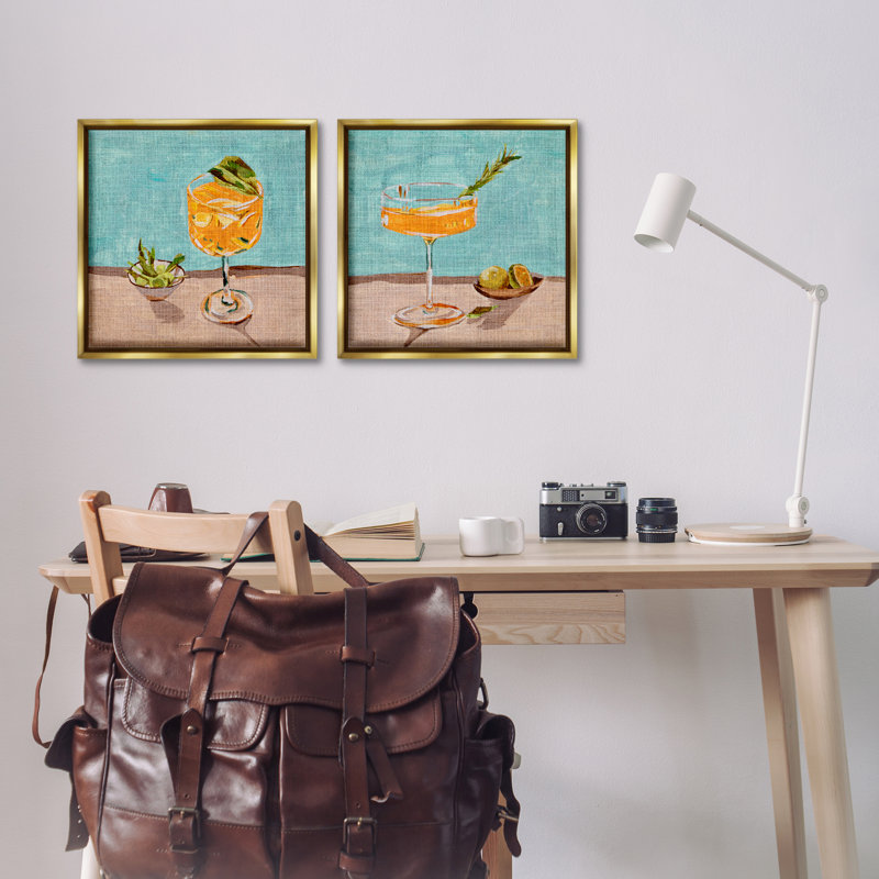  «Orange Cocktail Still Lifes», ensemble de 2 toiles flottantes encadrées par Melissa Wang, H 18 po x l 18 po