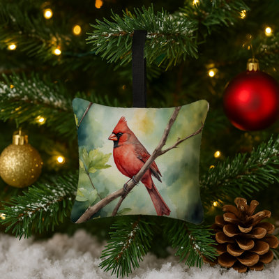 Ornement carré en tissu West Virginia Northern Cardinal 3,5 x 3,5