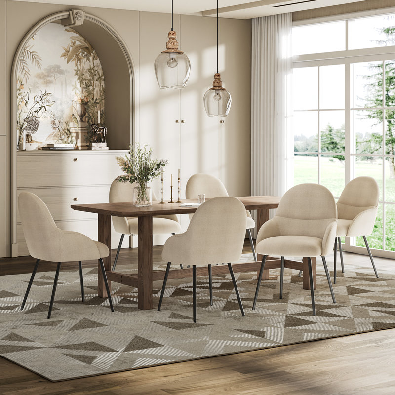 Antin Upholstered Dining Chair With Ergonomic Back And Metal Legs, Beige Linen