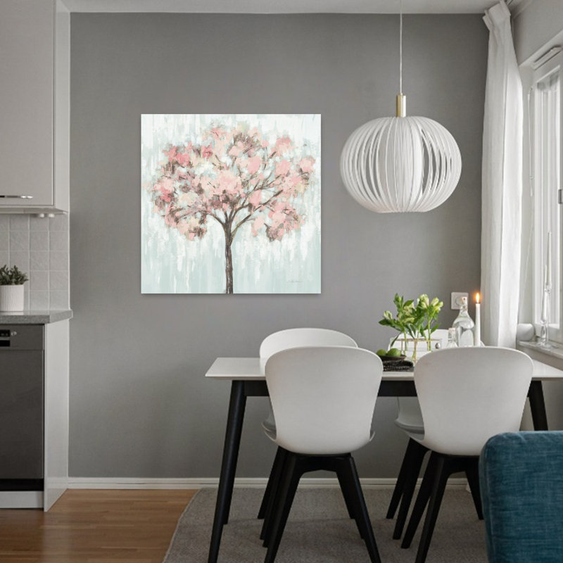 Art contemporain en fleurs avec des arbres, H 32 po x l 32 po