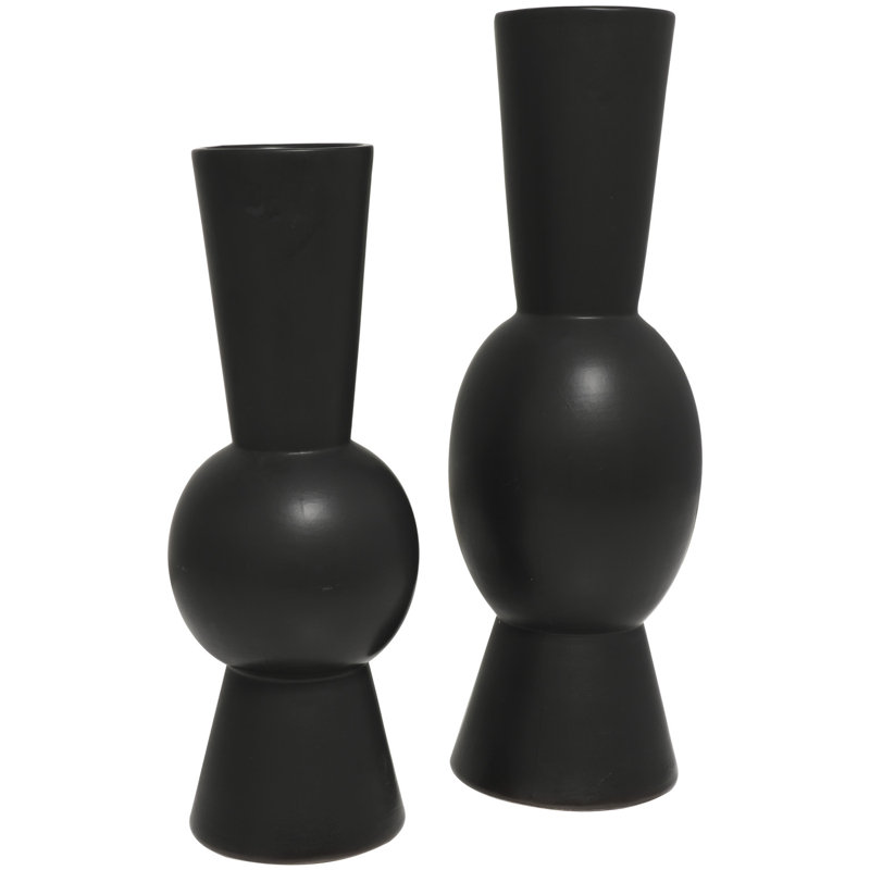 Black Ceramic Trumpet Table Vase Set of 2