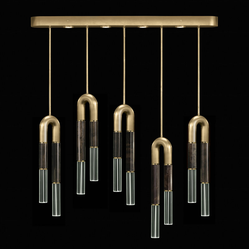 Luminaire suspendu linéaire 51,5 po Antonia, Feuille d'or / laiton / gris anthracite