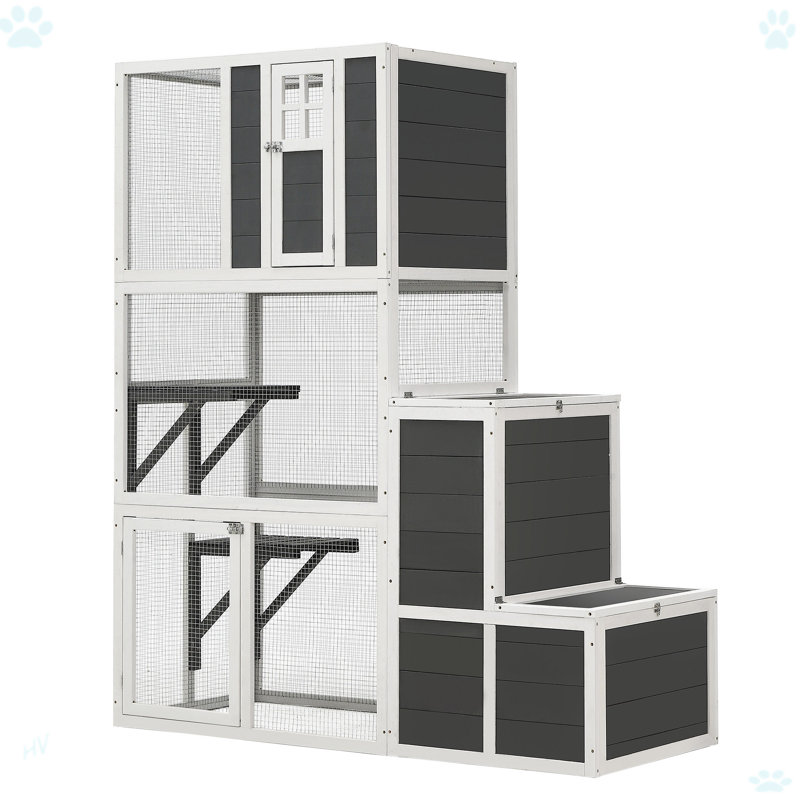 Maison pour chat à 3 niveaux en bois pour l'extérieur et l'intérieur convenant à 1 à 3 chats