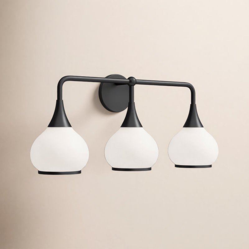 Éclairage pour meuble-lavabo Marsi, Verre opale mat, Noir mat, 3