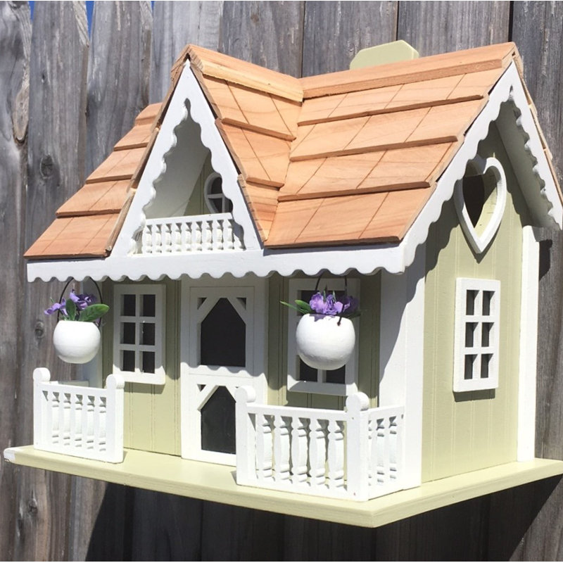 Rosemary Green and White Wooden Cottage Birdhouse