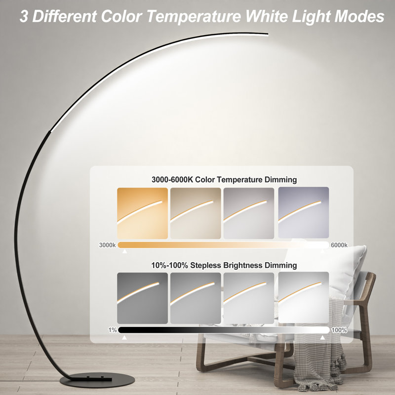 70-Inch Three Color-changing Arc Floor Lamp, Black