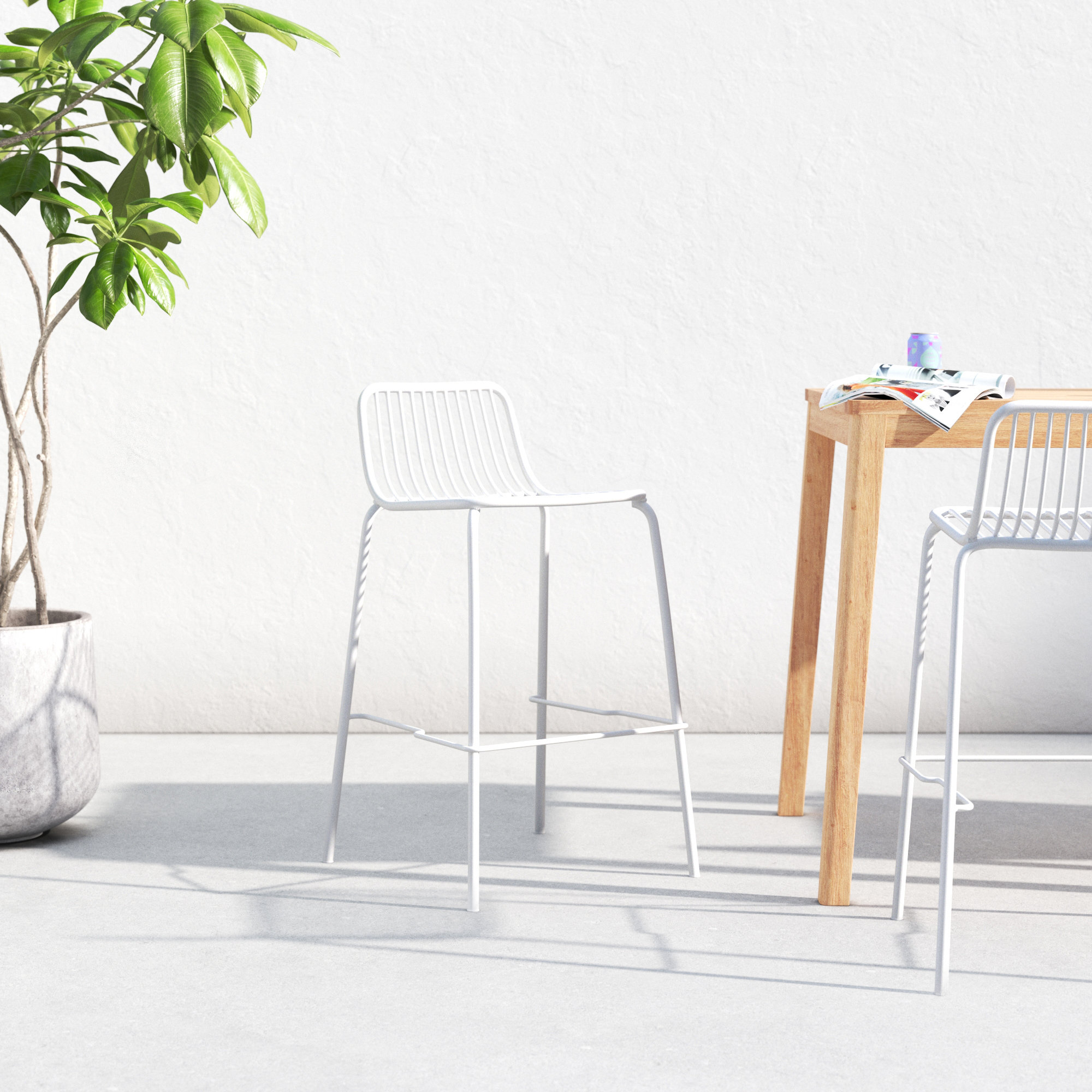 Trenton Powder Coated Steel Outdoor Stool, White, Counter Stool (25.5” Seat Height)