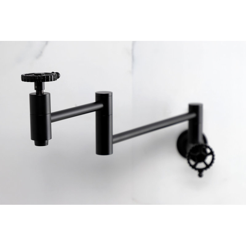 Kingston Brass Fuller Two-Handle 1-Hole Wall Mount Pot Filler Faucet, Matte Black