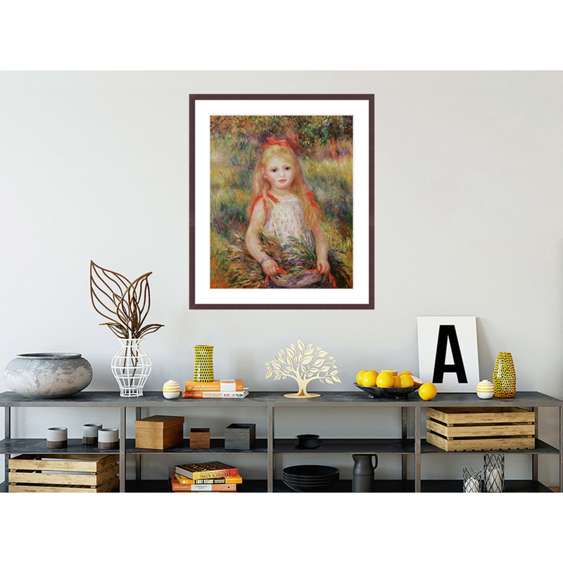 «Little Girl Carrying Flowers or The Little Gleaner» par Pierre-Auguste Renoir, impression giclée encadrée