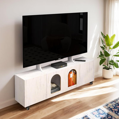White Rolling TV Cabinet On Wheel For 50" TV