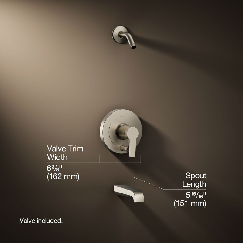Pitch Rite-Temp Bath And Shower Trim Kit With Push-Button Diverter Without Showerhead, Brushed Nickel