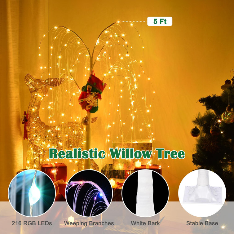 Lighted Willow Tree, 5.5ft 256 LEDs LED Weeping Willow Tree Warm White&Multicolor Light with 10Modes Timer, Artificial Christmas Tree Light for Indoor