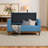 Mid-Century Modern Blue Tufted Fabric Lift-Top Storage Bench, Solid Walnut Wood Frame, 50" Long-910758176