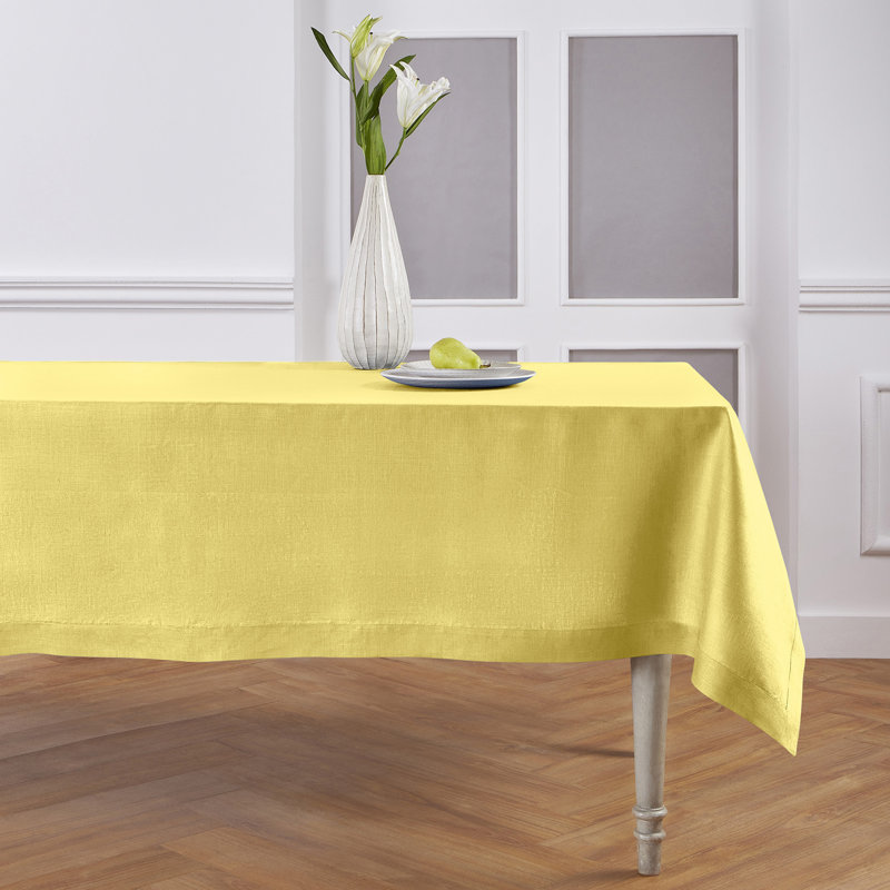 100% Pure Linen Tablecloth - Fete, 90" L x 60" W, Sunshine Yellow