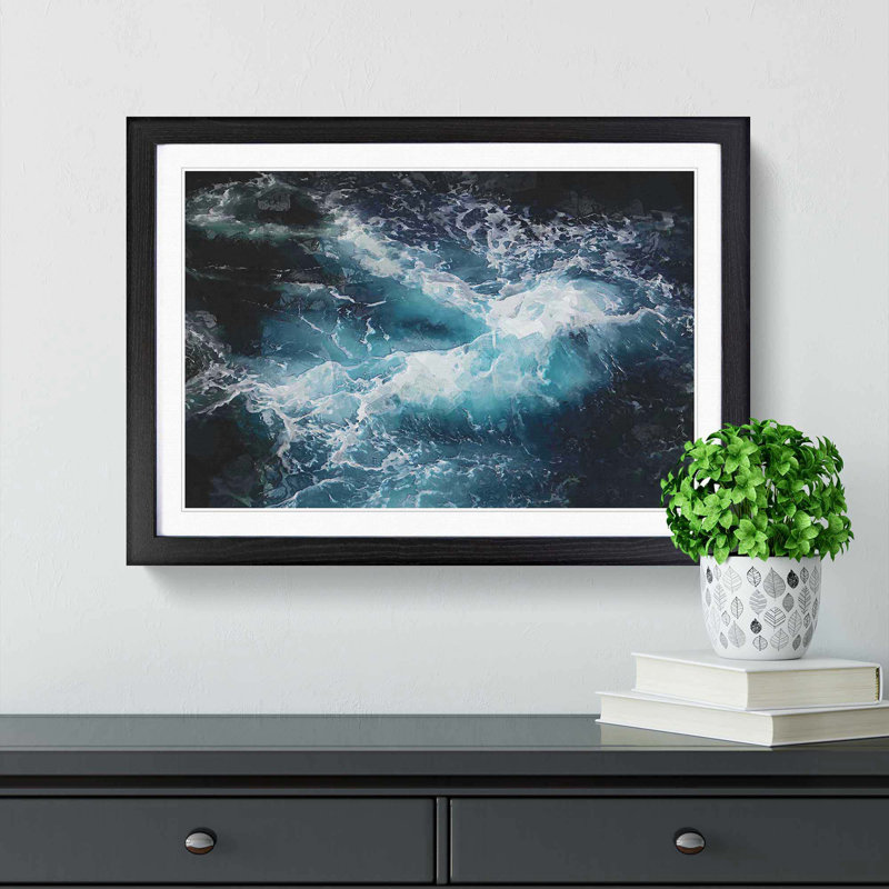 Rip Tide in Blue - Picture Frame Graphic Art Print, 40cm H x 60cm W x 2cm D, Black
