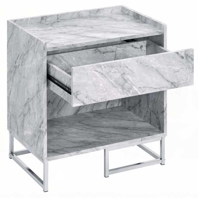 Table d'appoint blanche en faux marbre et chrome