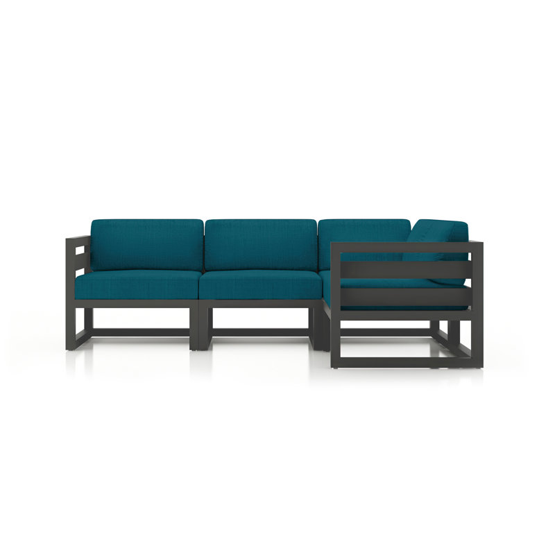 Avion 4 Piece Sectional Set, Spectrum Peacock Sunbrella® Plainweave, Slate