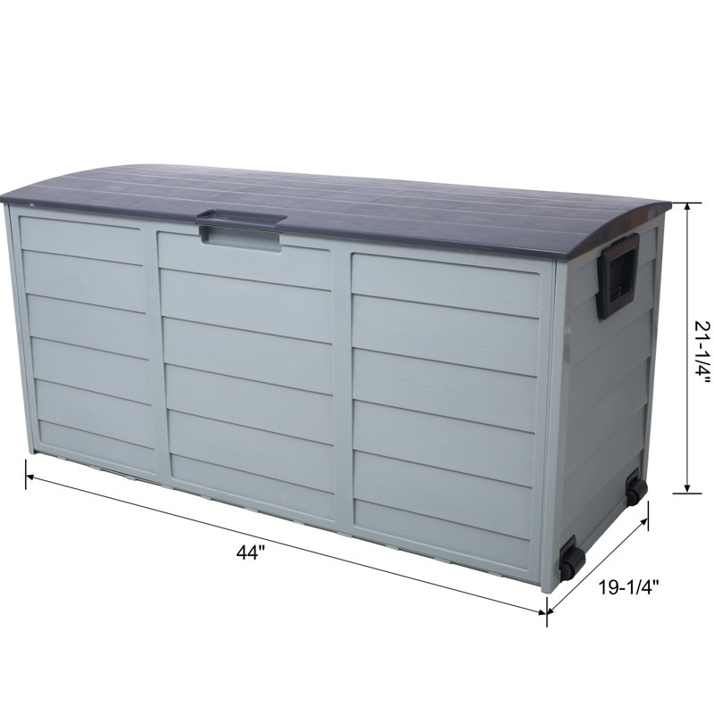 Boîte de rangement toutes saisons - bac de rangement extérieur 75 gallons avec roulettes pour coussins de patio, outils de jardin, espaces protégés pour la piscine, meubles, outils