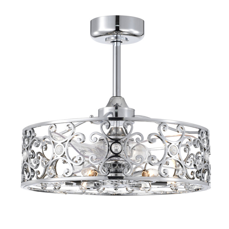 Ventilateur de plafond en cristal poli chromé 23 pouces avec télécommande Zuzen