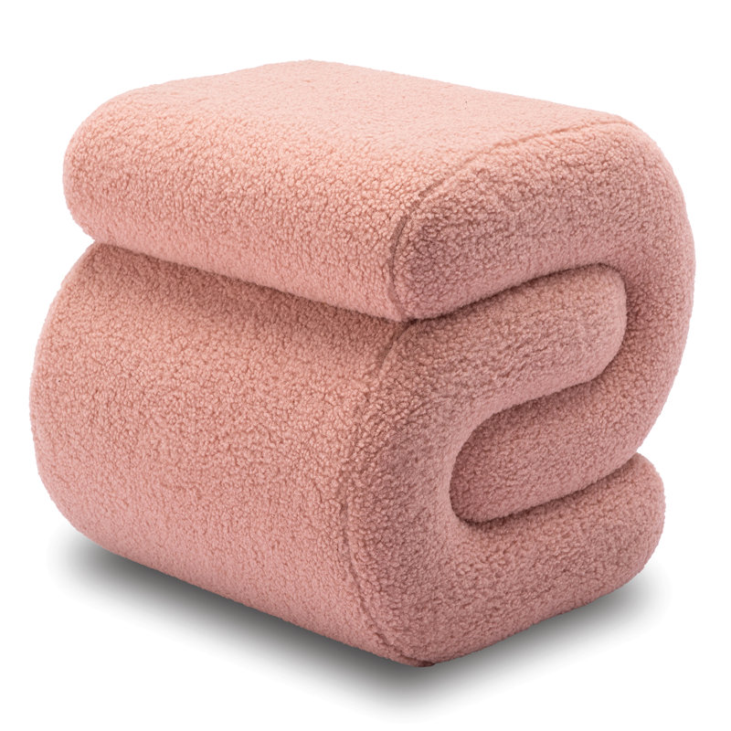017S-S-Shape Fabric Ottoman Makeup Stool Footstool（ONLY OTTOMAN), Pink Teddy