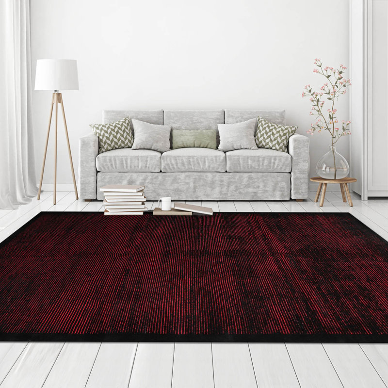 Tapis oriental tibétain noué à la main 6 x 9 en noir / rouge