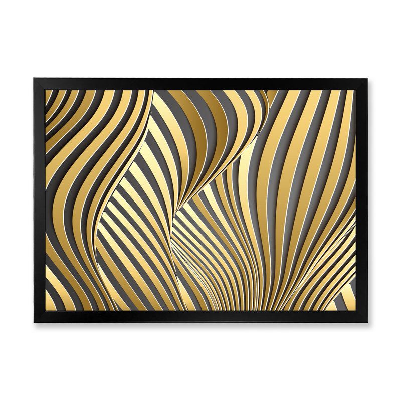 Wavy Luxury Gold Gradients I - peinture sur toile, H 30 po x l 40 po, Toile avec cadre de coin noir fermé