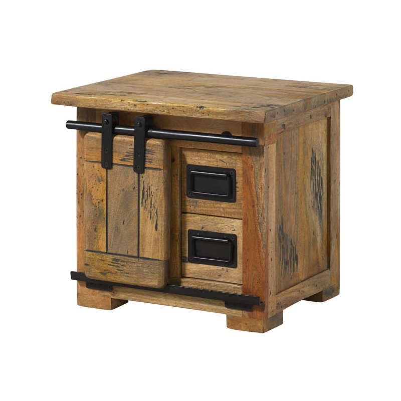 Railway 50cm W Solid Wood Bedside Table, Light brown