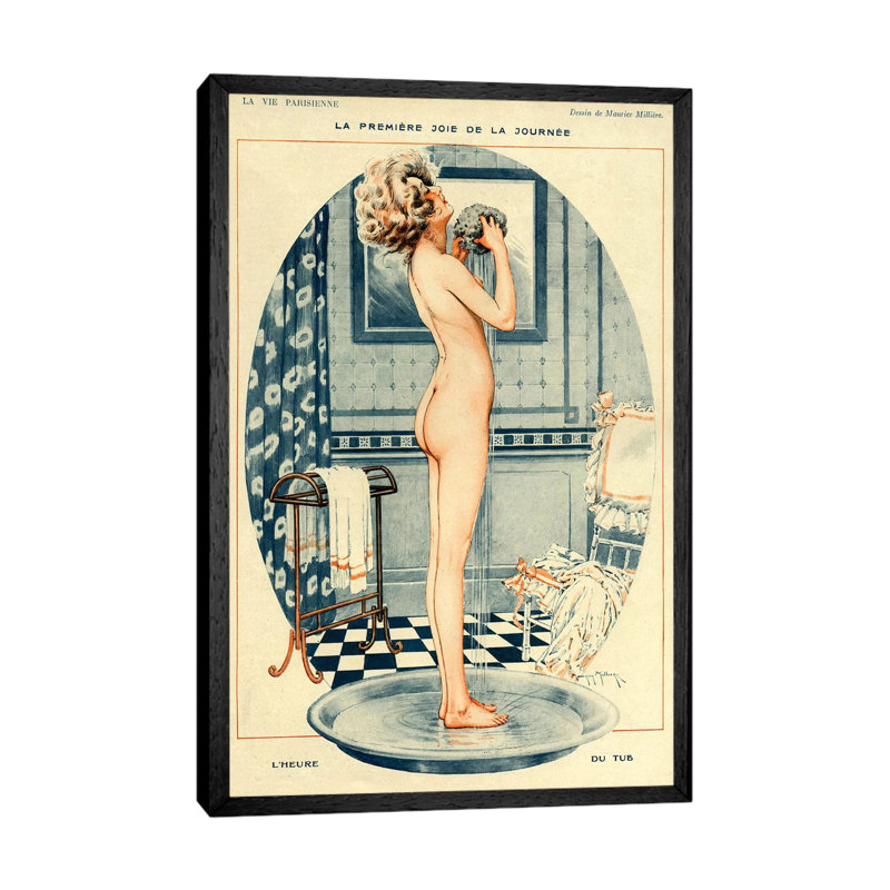 1918 La Vie Parisienne Magazine Plate by Maurice Milliere - Print on Canvas, Black Floater Framed