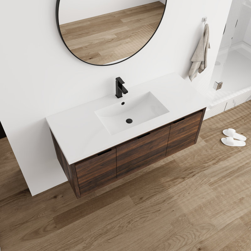 Meuble-lavabo simple avec comptoir 47,54 Wicham, Brun