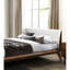 Lit Mid-Century moderne très grand Eastern, bois de noyer massif, tête de lit à oreilles en tissu, pieds inclinés fuselés, lit pour chambre à coucher avec abat-jour, matériau en bois et bouclé, tête de lit-1318243204
