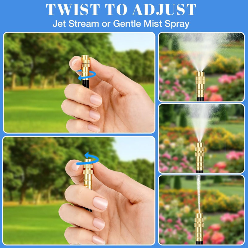 100FT 5/16" Drip Irrigation System,Garden Irrigation Kit with 25pcs 360°Adjustable Bendable Copper Misting Nozzles,Atomizing Watering System for Lawn, Raised Bed,Greenhouse,Outdoor Cooling