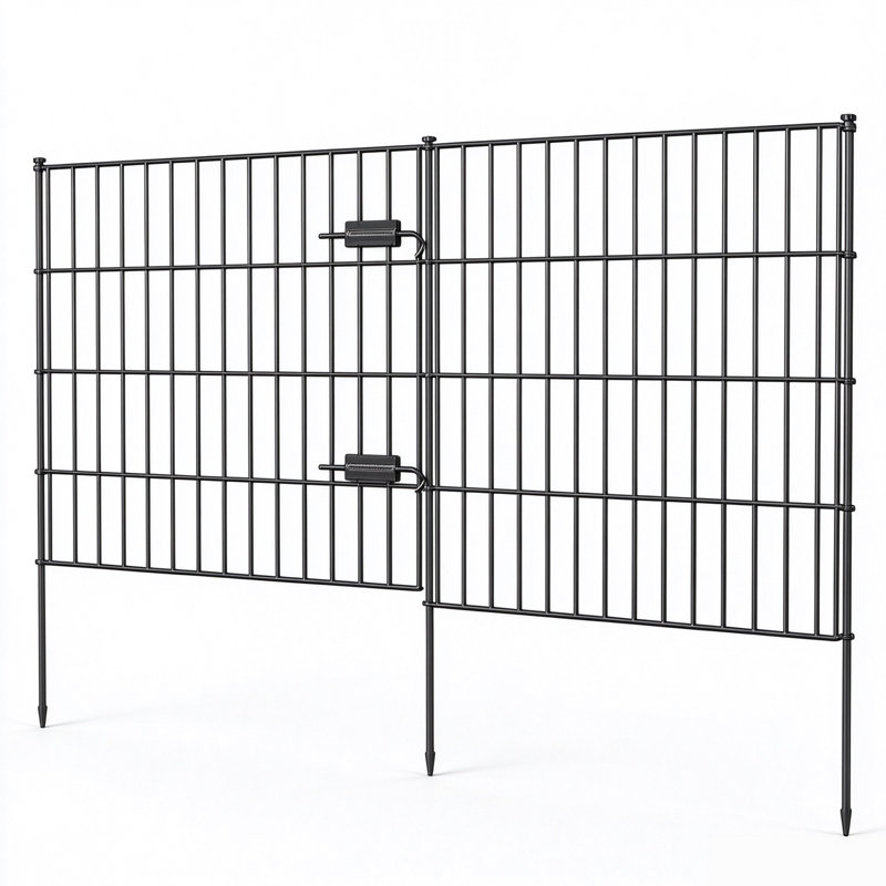 Animal Barrier with Gate 23.3ft L x 28in W x 28in H Black Metal No-Dig Stake-In Dog Proof Garden Fence 10Pack